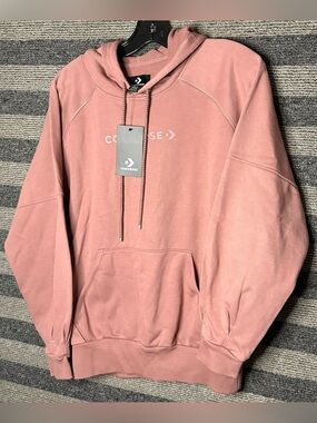 NWT Converse Women’s Dusty Pink Twisted Knit Hoodie Sweatshirt Oversized Small